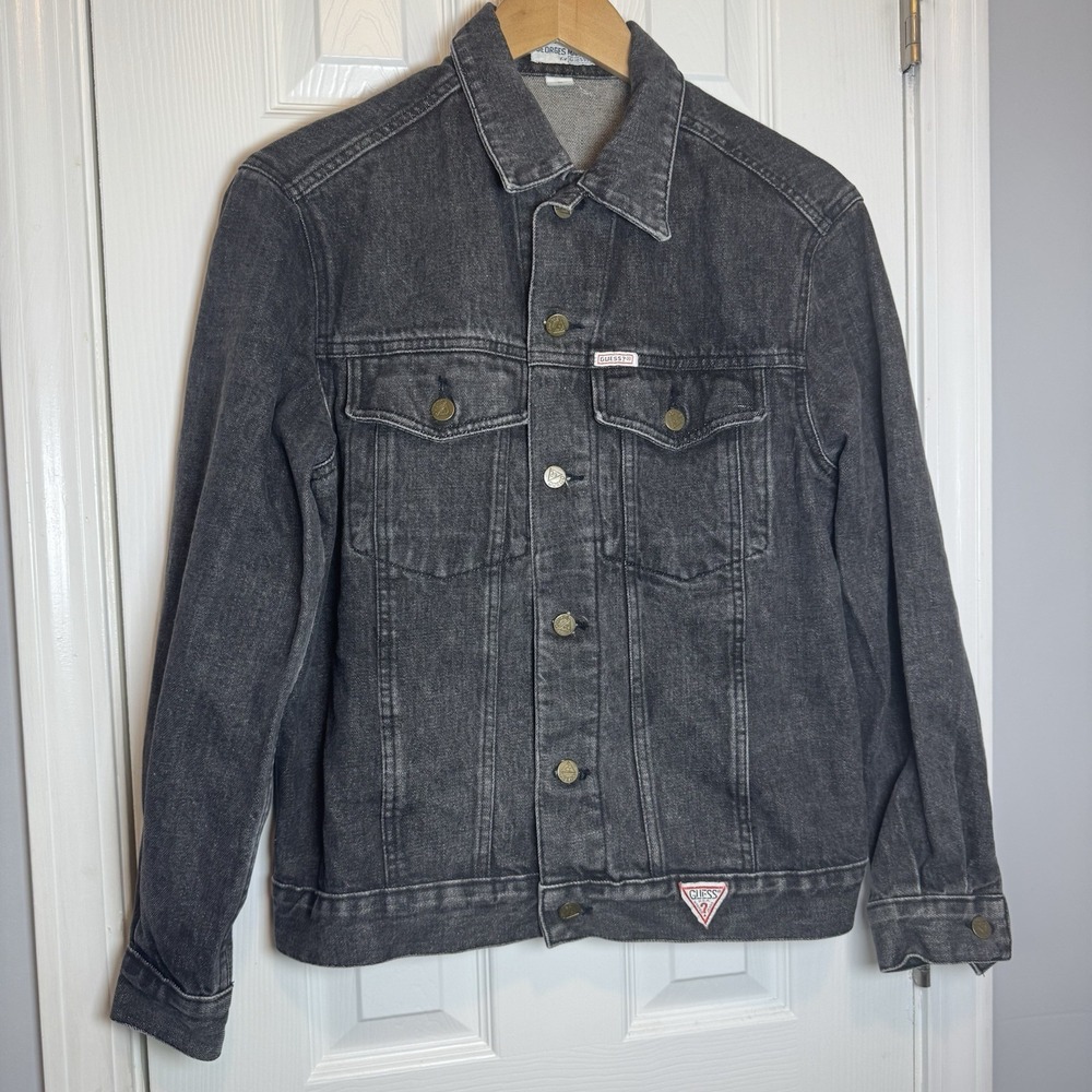 Vintage Georges Marciano For Guess Size Small Black Gray Denim Trucker Jacket